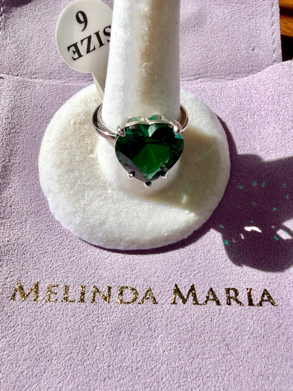 Melinda Maria Allison Silver Ring with Deep Green Stone